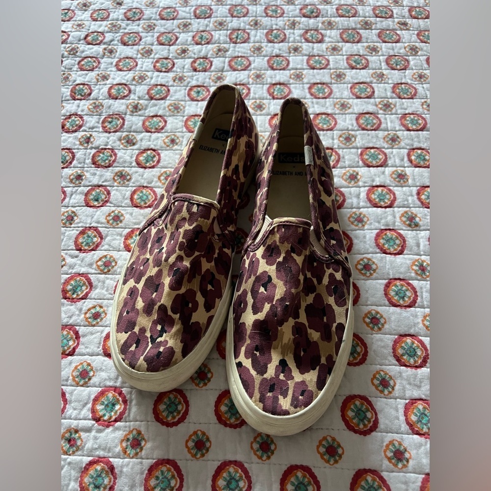 EUC KEDS x Elizabeth & James Double Decker Sz 8 Purple Leopard Slip-on Shoes